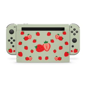 Tacky Design Cute Strawberry Skin Compatible with Nintendo Switch Skin Wrap Cover, Green Skin for Nintendo Switch Stickers, Premium Vinyl 3M Full Wrap Decal.