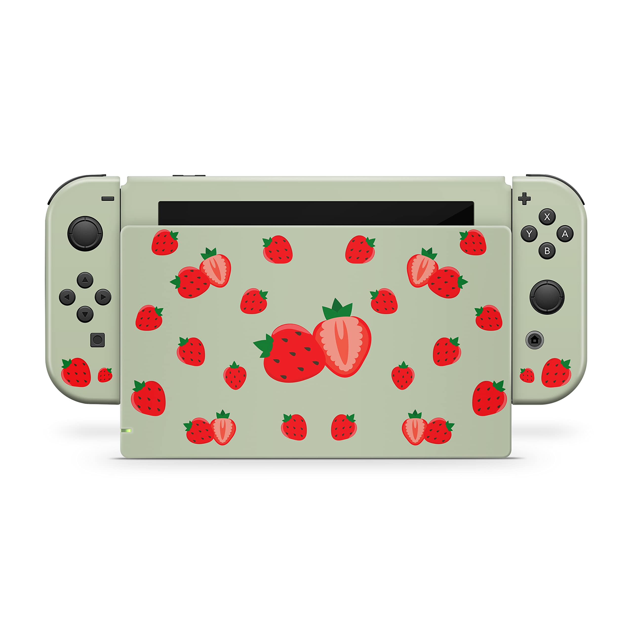 Tacky Design Cute Strawberry Skin Compatible with Nintendo Switch Skin Wrap Cover, Green Skin for Nintendo Switch Stickers, Premium Vinyl 3M Full Wrap Decal.