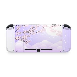 TACKY DESIGN Japanese Cherry Blossom Skin Compatible with Nintendo Switch Skin, Beige Color Skin Compatible with Nintendo Switch Skin, Vinyl 3m Sticker, Full wrap Cover (Lavender)