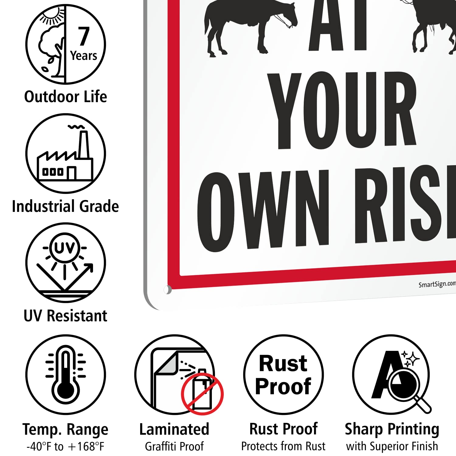 SmartSign 14 x 10 inch “Warning - Ride At Your Own Risk” Metal Sign, 40 mil Laminated Rustproof Aluminum, Red, Black and White, Made in USA