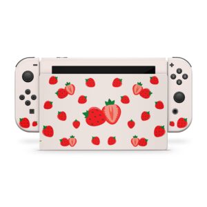 Tacky Design Cute Strawberry Skin Compatible with Nintendo Switch Skin - Premium Vinyl 3M Cream Color Stickers Set - Switch Skin Compatible with Joy Con, Console, Dock - Decal Full Wrap