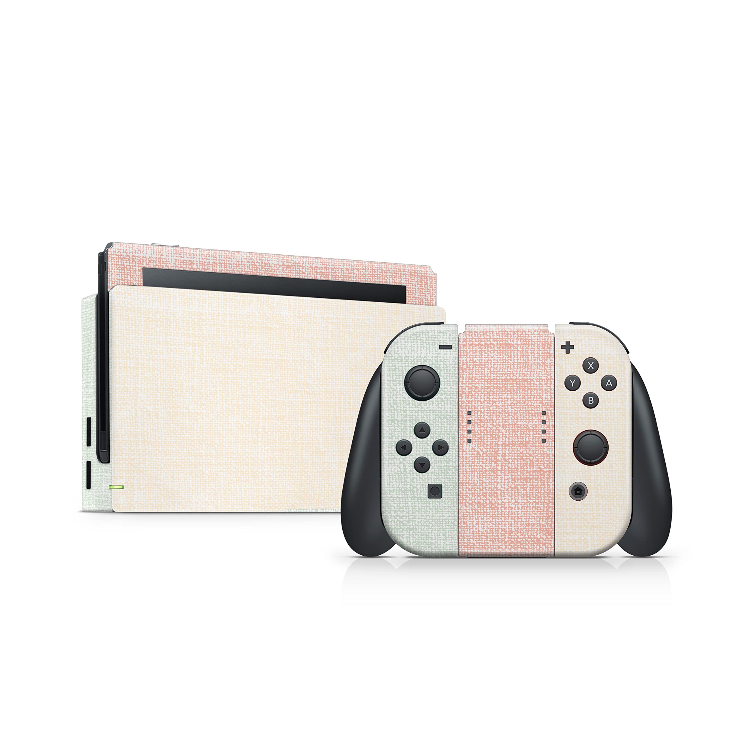 Tacky Design Retro Pastel Skin Compatible with Nintendo Switch Skin Wrap Cover, Fabric Texture Color Blocking for Nintendo Switch Stickers, Premium Vinyl 3M Full Wrap Decal.