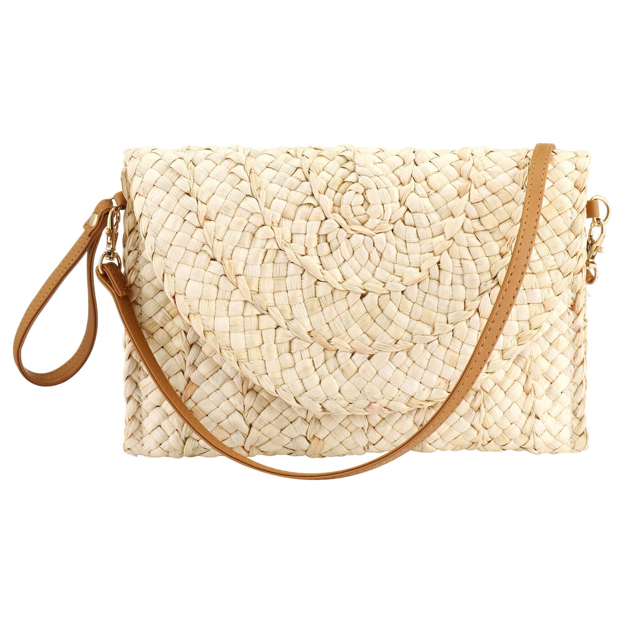 Summer Straw Clutch Envelope Woven Shoulder Bag Crossbody Handbag Purse Wallet for Women (Beige)