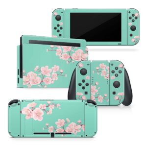 Tacky Design Flowers Skin Compatible with Nintendo Switch Skin Wrap Cover, Cherries Stickers for Nintendo Switch Stickers, Premium Vinyl 3M Full Wrap Decal, Compatible with Joy-Con, Console, Dock.