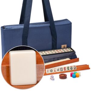 yellow mountain imports american mahjong game set, sapphire with blue soft case - all-in-one racks with pushers, wright patterson scoring coins, dice, & wind indicator