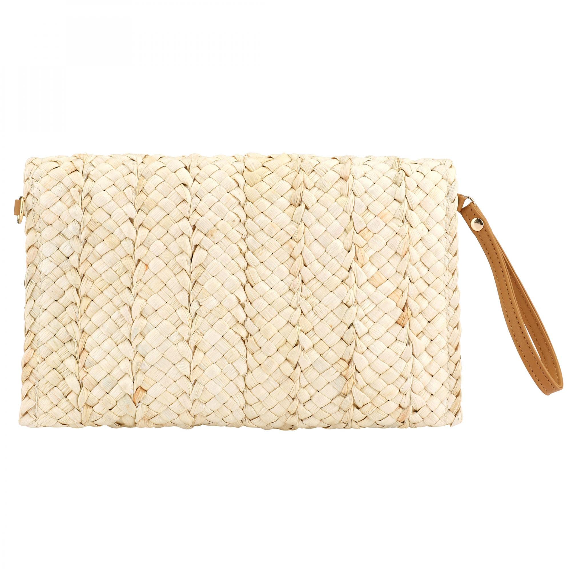 Summer Straw Clutch Envelope Woven Shoulder Bag Crossbody Handbag Purse Wallet for Women (Beige)