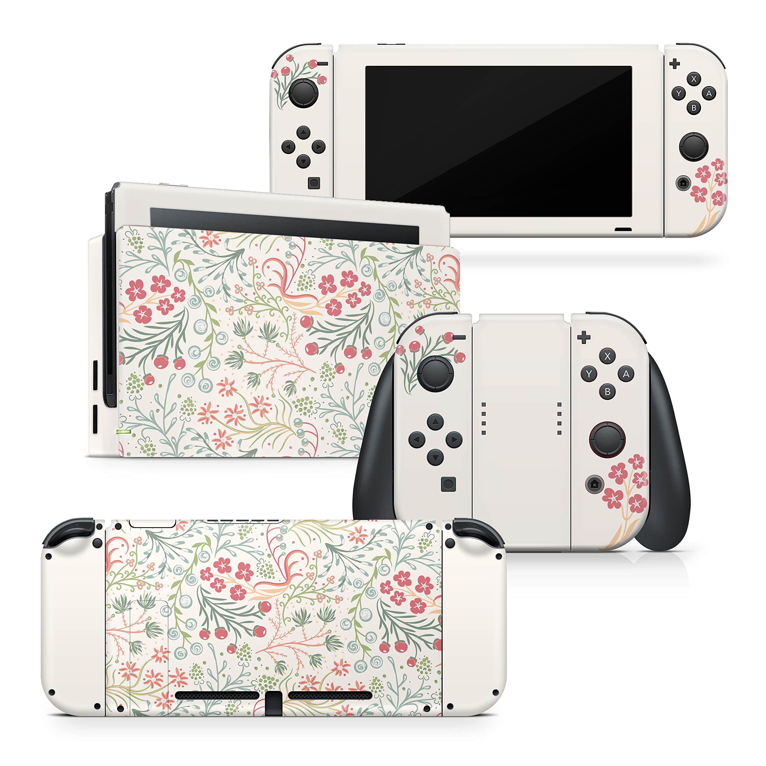 TACKY DESIGN Japanese Cherry Blossom Skin Compatible with Nintendo Switch Skin, Beige Color Skin Compatible with Nintendo Switch Skin, Vinyl 3m Sticker, Full wrap Cover (Garden Beige)