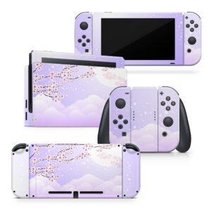 tacky design japanese cherry blossom skin compatible with nintendo switch skin, beige color skin compatible with nintendo switch skin, vinyl 3m sticker, full wrap cover (lavender)