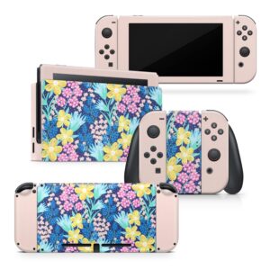 tacky design japanese cherry blossom skin compatible with nintendo switch skin, beige color skin compatible with nintendo switch skin, vinyl 3m sticker, full wrap cover (vibrant garden beige)