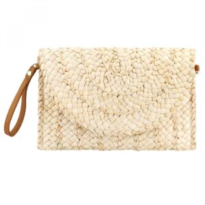 Summer Straw Clutch Envelope Woven Shoulder Bag Crossbody Handbag Purse Wallet for Women (Beige)