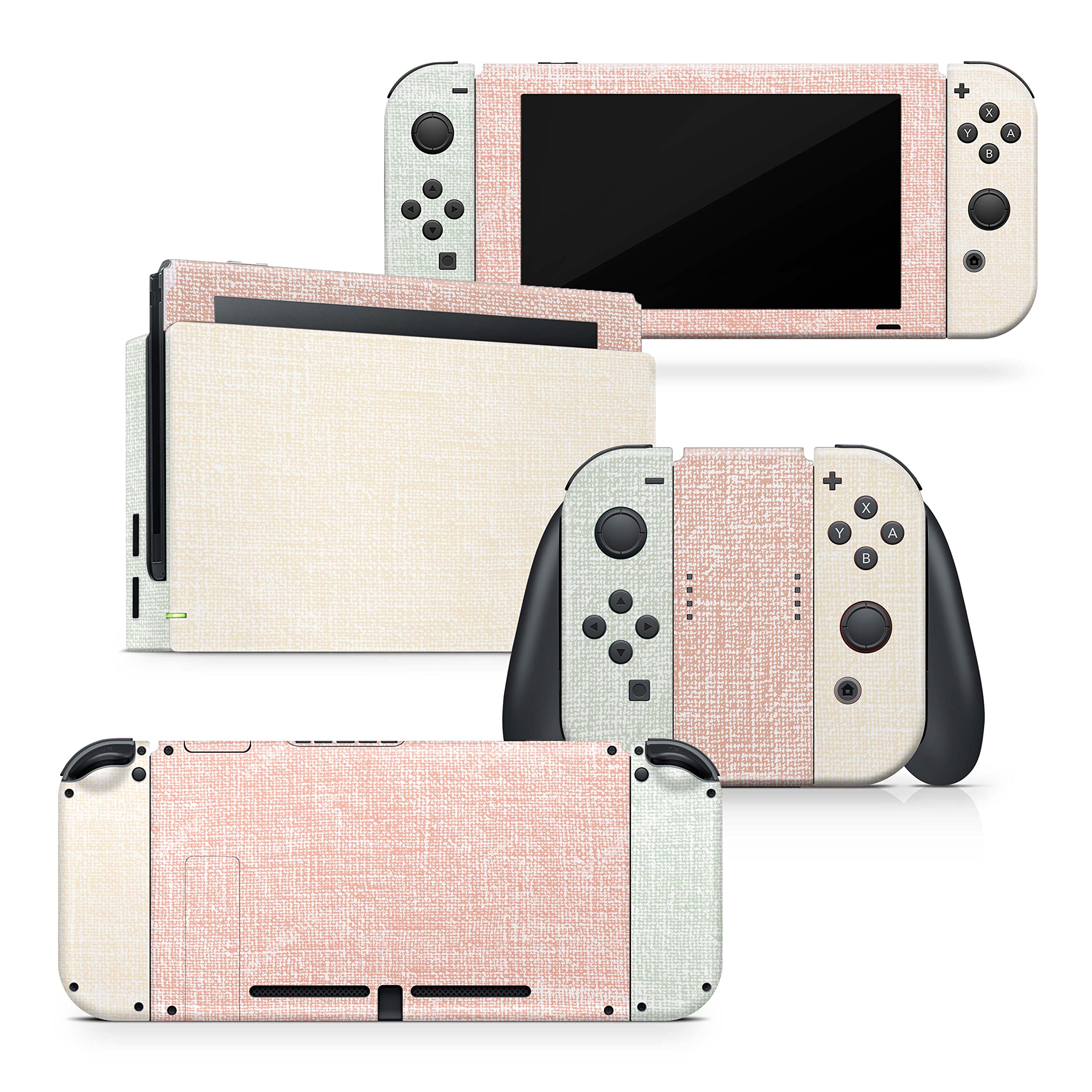 Tacky Design Retro Pastel Skin Compatible with Nintendo Switch Skin Wrap Cover, Fabric Texture Color Blocking for Nintendo Switch Stickers, Premium Vinyl 3M Full Wrap Decal.