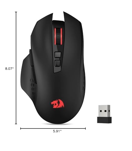 Redragon M656 Gainer Wireless Gaming Mouse, 4000 DPI 2.4Ghz Gamer Mouse w/ 5 DPI Levels, 7 Macro Buttons, Red LED Backlit & Pro Software/Drive Supported, for PC/Mac/Laptop