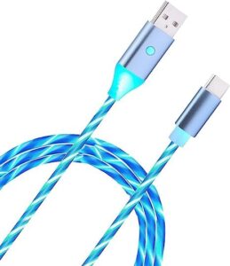 xivip light up charging cable, smart colorful lighting glowing usb c cable usb type c charging cable power cord compatible with sony headphones (blue)