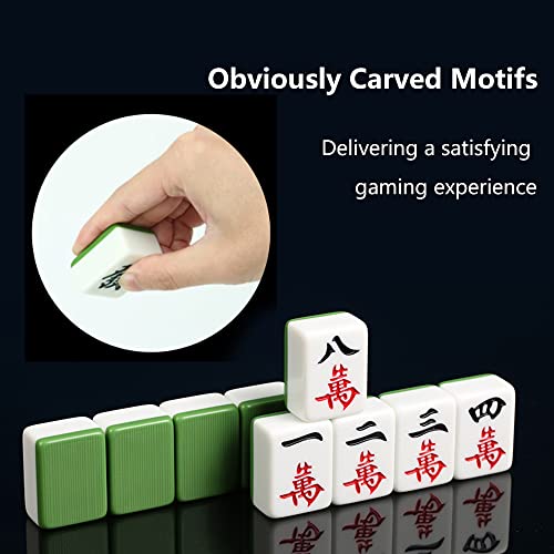 drizzle 34mm Mahjong Set - 146 Medium Size Tiles with Instructions - Traditional Chinese Table Game - Home Family Dorm Party for Leisure Time - Mah Jong 麻将 Green