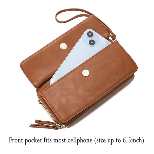 Small Purses For Women Cellphone Crossbody Bags RFD Wallet Purse Shoulder Handbag With Wristlet Strap (Dark Brown)