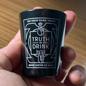 Truth or Drink – Shot Glasses Edition by Cut – Reveal Secrets in Style with Hilarious and Personal Questions, Perfect Adult Game for Party Night (Includes 4 Shot Glasses, 400+ Conversation Starters)