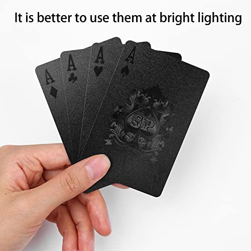 Joyoldelf Playing Cards, 2 Decks of Cards with Box, Cool Black Foil Poker Cards/Waterproof Playing Cards - Classic Magic Tricks Tool for Party and Game