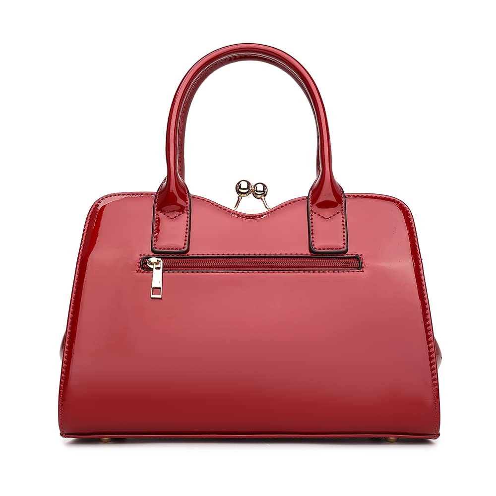 Style Strategy Red Patent Leather Bag for Women Satchel Shoulder Bags Handbag Kiss Lock Ladies Fashion Crossbody with bow tie