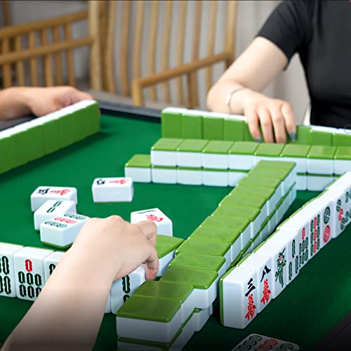 drizzle 34mm Mahjong Set - 146 Medium Size Tiles with Instructions - Traditional Chinese Table Game - Home Family Dorm Party for Leisure Time - Mah Jong 麻将 Green