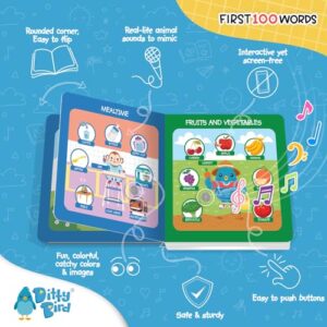 DITTY BIRD First 100 Words | Interactive Books for Toddlers 1-3 | Educational Sound Books for 1 Year Old with Songs, Sounds and Fun Facts | Improve Vocabulary Skills