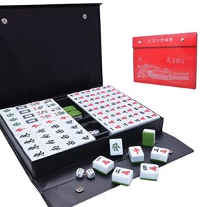 drizzle 34mm mahjong set - 146 medium size tiles with instructions - traditional chinese table game - home family dorm party for leisure time - mah jong 麻将 green