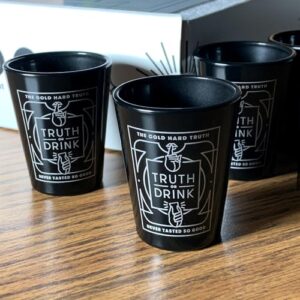 Truth or Drink – Shot Glasses Edition by Cut – Reveal Secrets in Style with Hilarious and Personal Questions, Perfect Adult Game for Party Night (Includes 4 Shot Glasses, 400+ Conversation Starters)