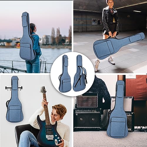 MUZTOP 39 Inch Electric Guitar Bag Soft Guitar Case, 11 MM Thick Padded Electric Guitar Gig Bag Waterproof Guitar Backpack with Pockets, Blue