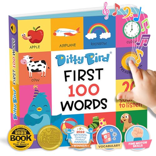 DITTY BIRD First 100 Words | Interactive Books for Toddlers 1-3 | Educational Sound Books for 1 Year Old with Songs, Sounds and Fun Facts | Improve Vocabulary Skills