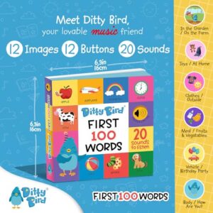 DITTY BIRD First 100 Words | Interactive Books for Toddlers 1-3 | Educational Sound Books for 1 Year Old with Songs, Sounds and Fun Facts | Improve Vocabulary Skills