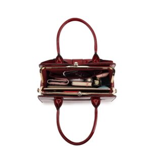 Style Strategy Red Patent Leather Bag for Women Satchel Shoulder Bags Handbag Kiss Lock Ladies Fashion Crossbody with bow tie