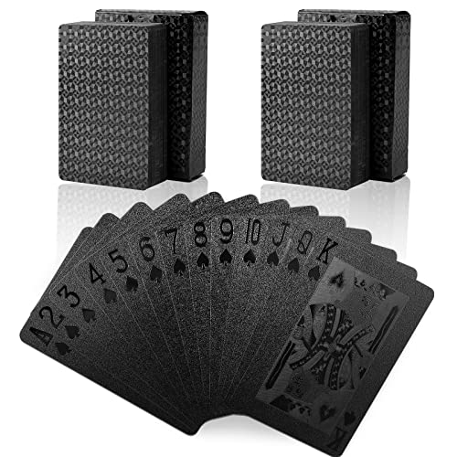 Joyoldelf Playing Cards, 2 Decks of Cards with Box, Cool Black Foil Poker Cards/Waterproof Playing Cards - Classic Magic Tricks Tool for Party and Game