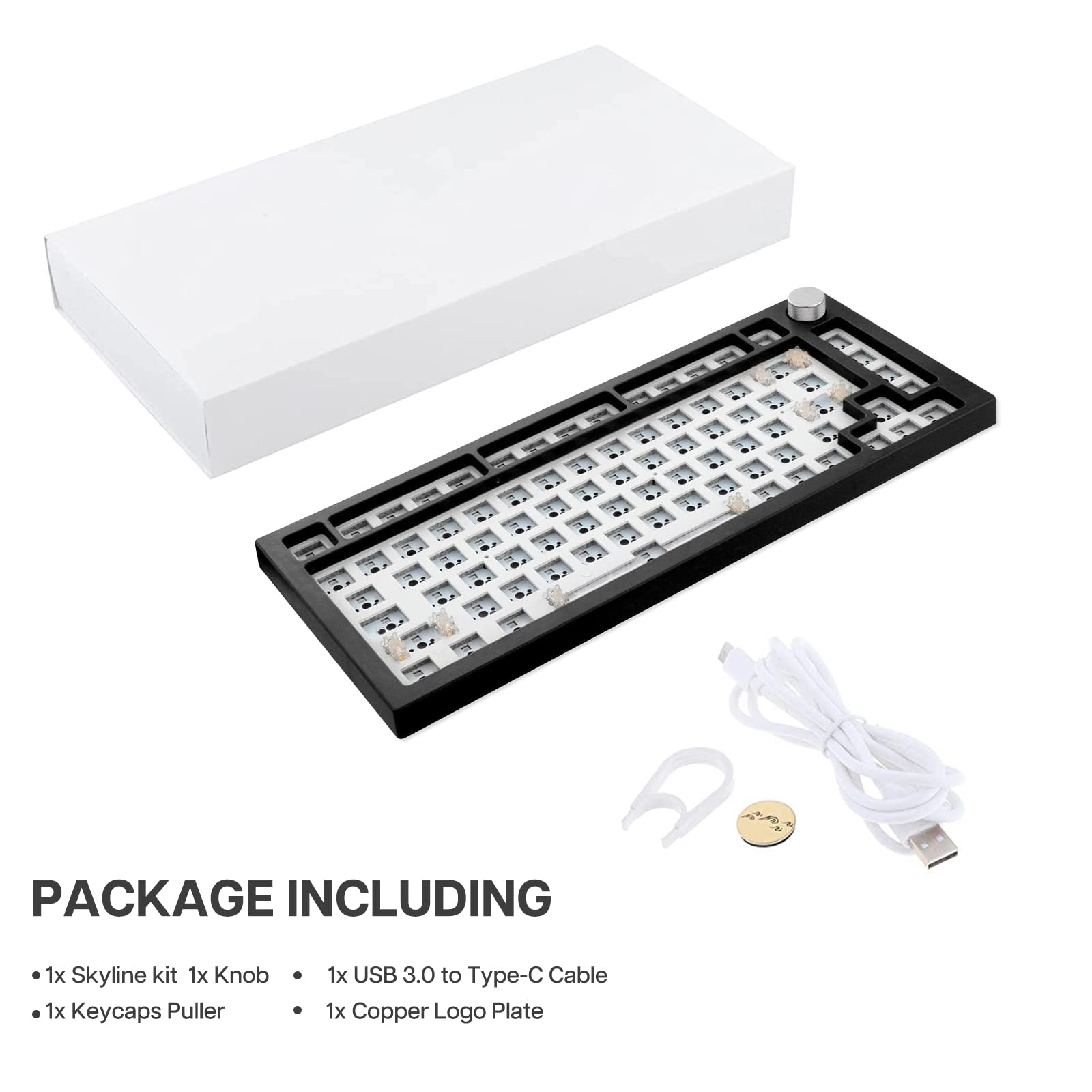 EPOMAKER Next time Skyline Gasket-mounted 75% Hot Swappable Wired Gaming Keyboard DIY Kit with RGB Backlight, Rotary Knob, Compatible with 3Pin 5Pin Gateron/Cherry/Kailh/Otemu Switch (Black)