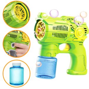 Set of Two Bubble Shooter Guns Green & Blue Bubble Blaster Toy Gun, 2 Bottles of Bubble Refill Solution and Batteries Included