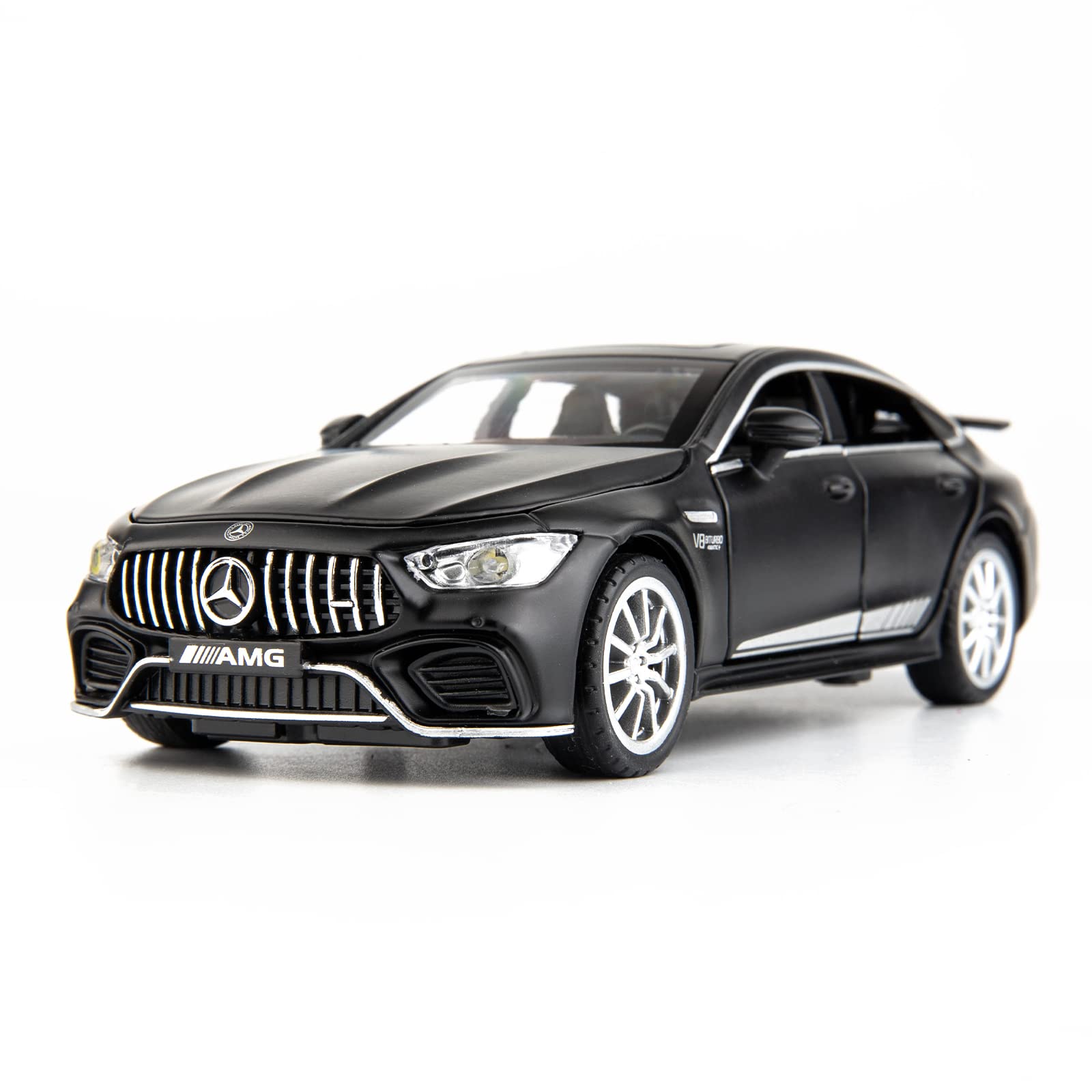 WAKAKAC 1/32 Benz AMG GT63 Model Car Alloy Diecast Pull Back Toy Car with Sound and Light Door Can Be Opened Toy Vehicle for Kids Gift(Black)