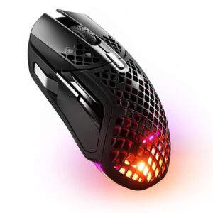 SteelSeries Aerox 5 Wireless - Holey RGB Gaming Mouse - Ultra-lightweight Water Resistant Design - 9 Buttons – Bluetooth/2.4 GHz - 18K DPI TrueMove Air Optical Sensor