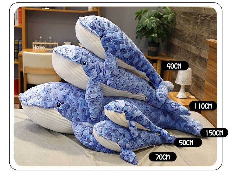 MIAOHAHA Humpback Whale Kids Plush Toy Pillow,Large Blue Whale Stuffed Animals Toy Plushie Fish Gifts (70cm/27.6in)