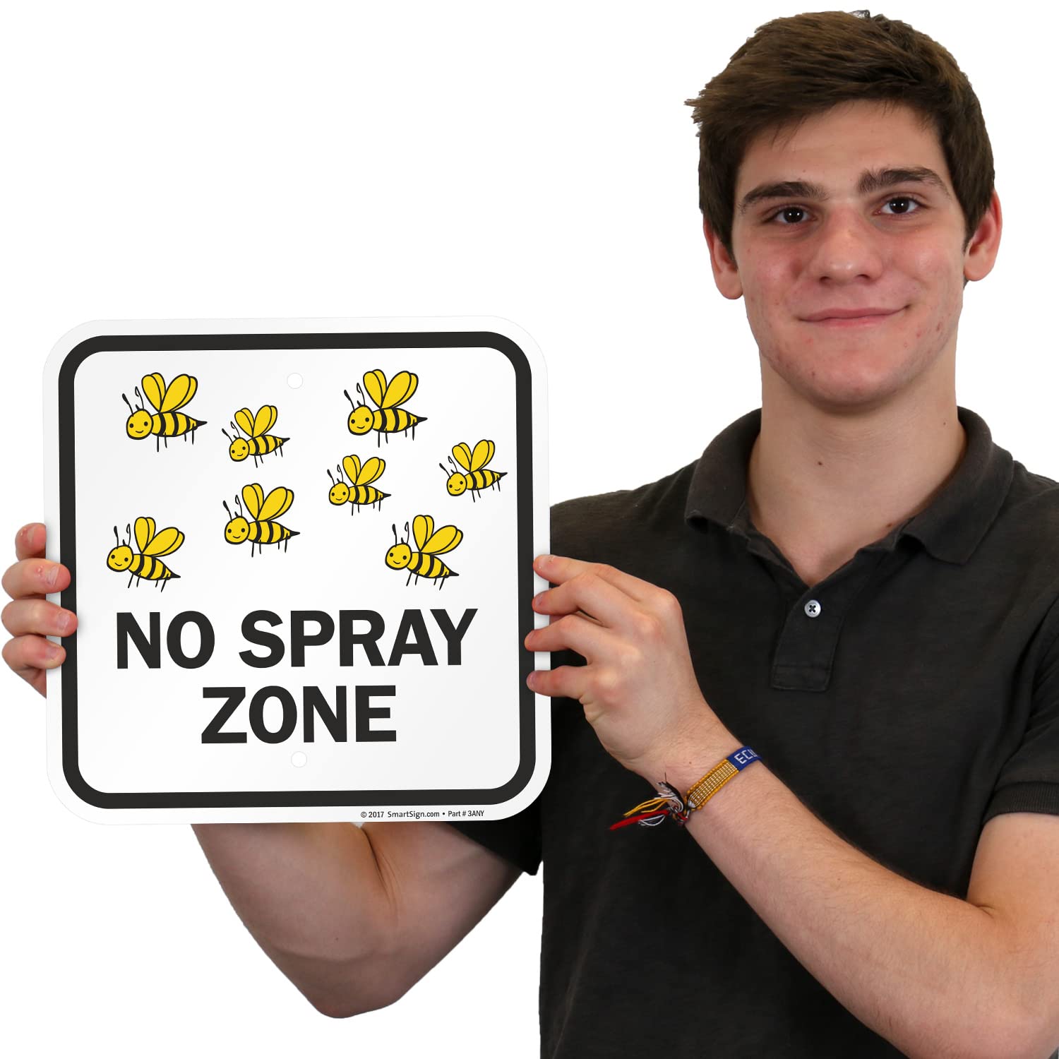 SmartSign 12 x 12 inch “No Spray Zone” Metal Sign with Bees Graphic, 63 mil Laminated Rustproof Aluminum, Black/Yellow on White, Made in USA