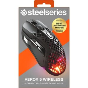 SteelSeries Aerox 5 Wireless - Holey RGB Gaming Mouse - Ultra-lightweight Water Resistant Design - 9 Buttons – Bluetooth/2.4 GHz - 18K DPI TrueMove Air Optical Sensor