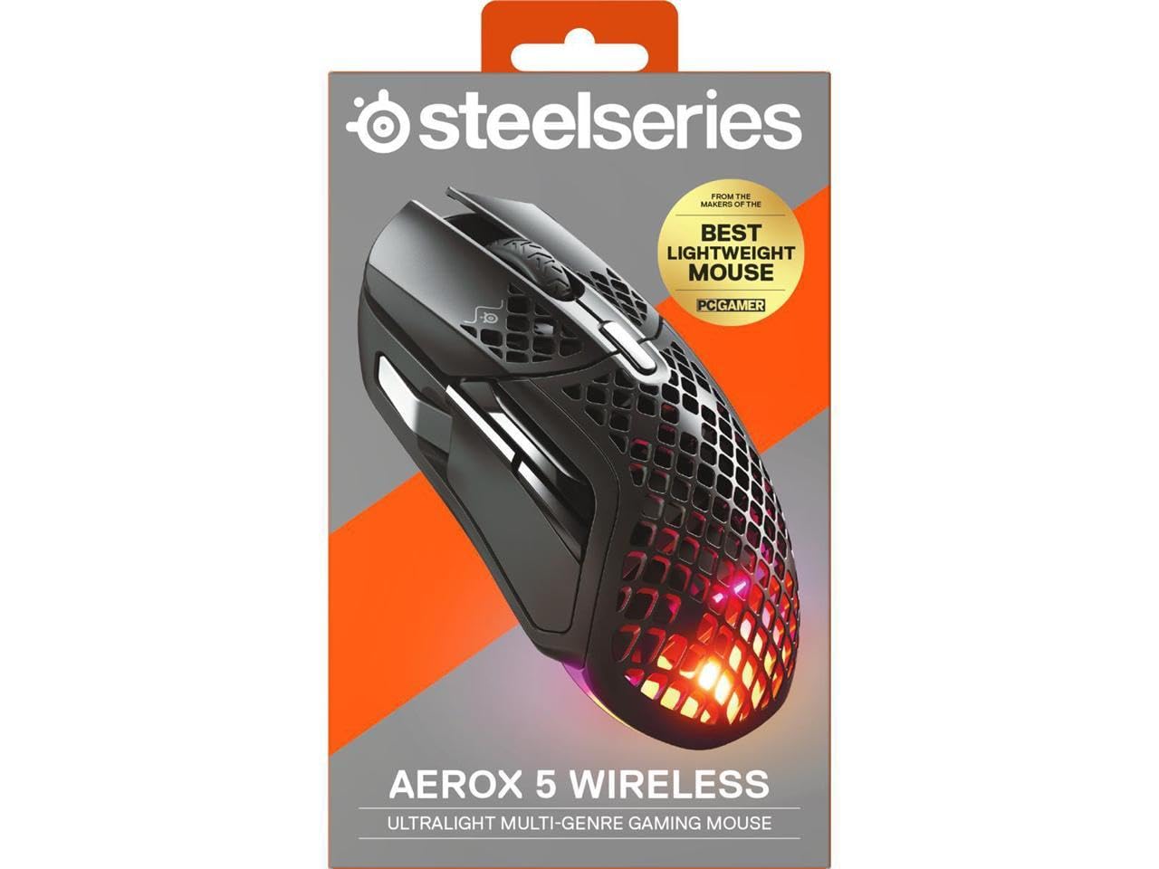 SteelSeries Aerox 5 Wireless - Holey RGB Gaming Mouse - Ultra-lightweight Water Resistant Design - 9 Buttons – Bluetooth/2.4 GHz - 18K DPI TrueMove Air Optical Sensor