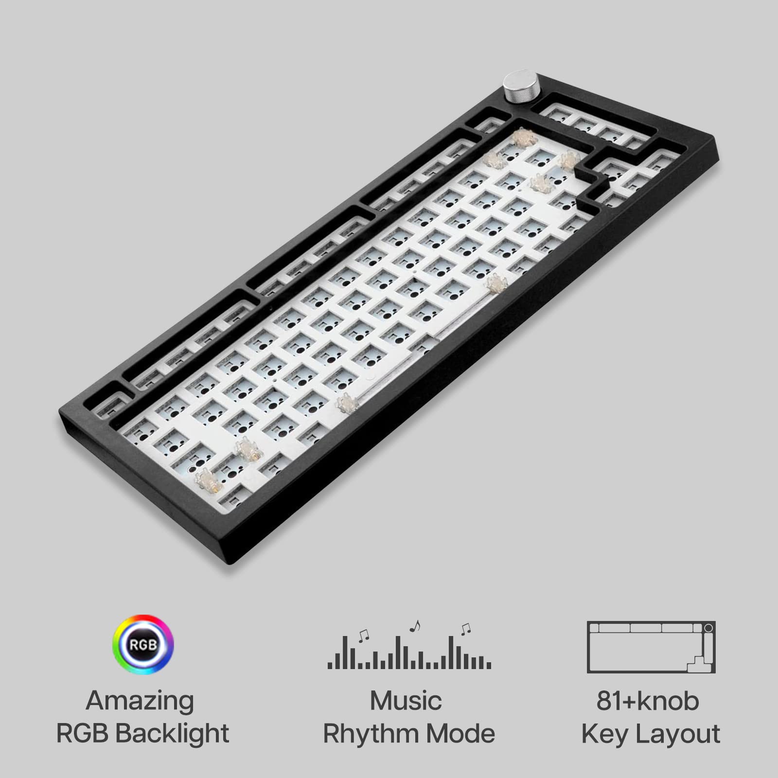 EPOMAKER Next time Skyline Gasket-mounted 75% Hot Swappable Wired Gaming Keyboard DIY Kit with RGB Backlight, Rotary Knob, Compatible with 3Pin 5Pin Gateron/Cherry/Kailh/Otemu Switch (Black)