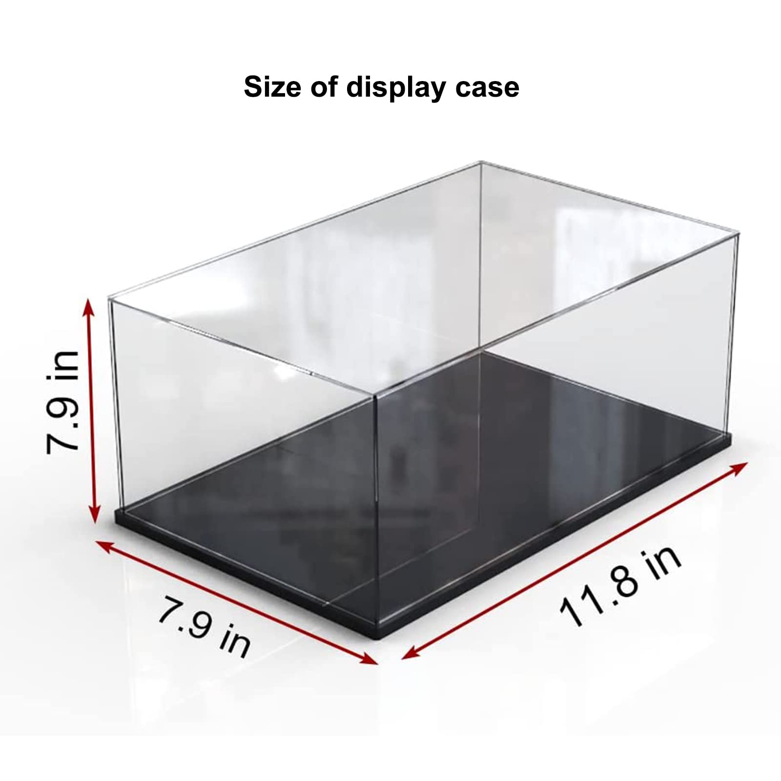 Clear Acrylic Display Case for Toys Collectibles，Assemble Acrylic Box Dustproof Protection Showcase with Black Wood-Plastic Base and Lamp Beads (11.7x8x8 inch;30x20x20cm)