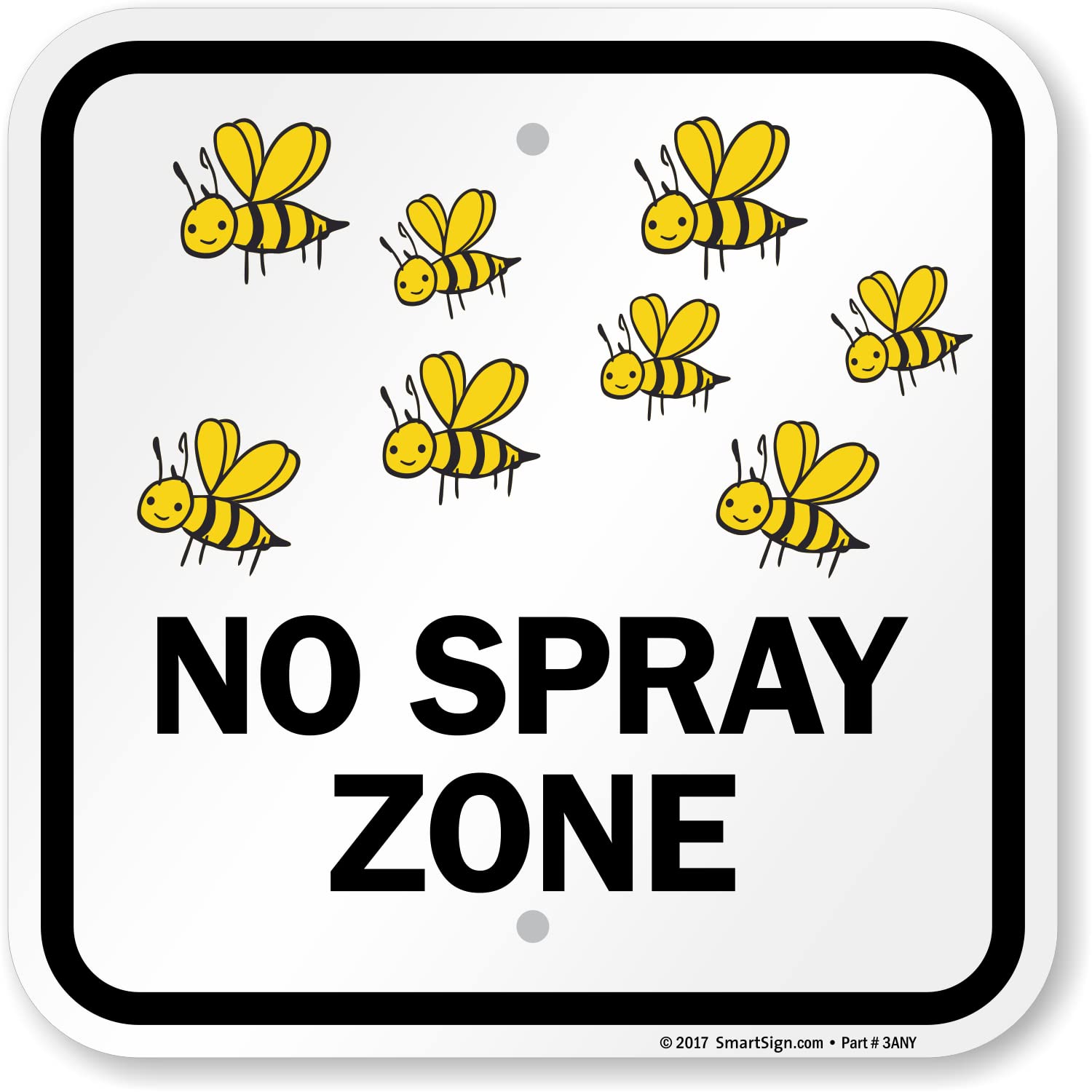 SmartSign 12 x 12 inch “No Spray Zone” Metal Sign with Bees Graphic, 63 mil Laminated Rustproof Aluminum, Black/Yellow on White, Made in USA