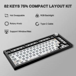 EPOMAKER Next time Skyline Gasket-mounted 75% Hot Swappable Wired Gaming Keyboard DIY Kit with RGB Backlight, Rotary Knob, Compatible with 3Pin 5Pin Gateron/Cherry/Kailh/Otemu Switch (Black)