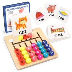 joyreal sight word spelling games, cvc flash cards kindergarten homeschool, wooden vowel letters preschool toys fine motor skills alphabet blocks learning classroom 3-8 years old