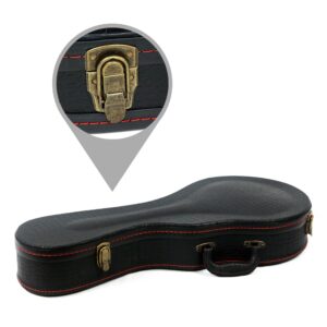 Mandolin Hard Case, F-Style Mandolin Case, Crocodile Pattern Leather Bulge Surface with Plush Interior Wooden Case (Black)