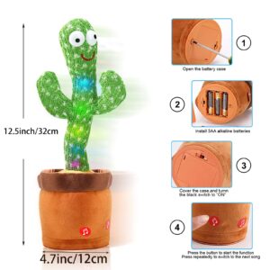 VAIZIQ Dancing Talking Cactus Toy, Talking Singing Mimicking Recording Repeating What You Say Sunny Cactus 120 English Songs Smart Toys for Baby Boys and Girls