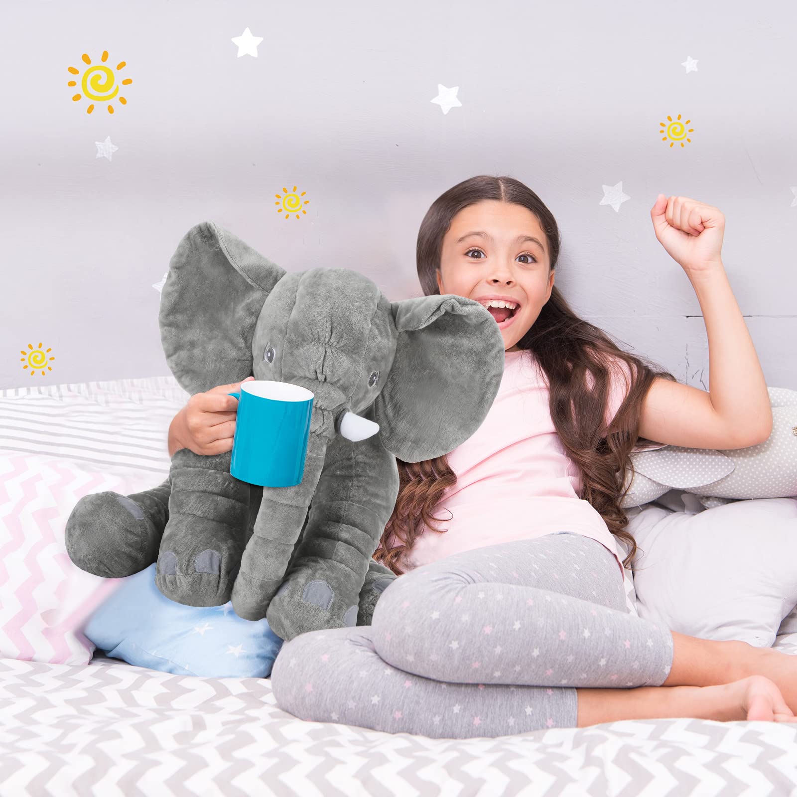 Yulejo Giant Stuffed Elephant Plush Animal Toy Back to School Party Favor Huge Stuffed Elephant Soft Elephant Large Stuffed Animal Doll Gray Elephant Plush for Kids Girlfriend Home Decor(23.6 Inch)