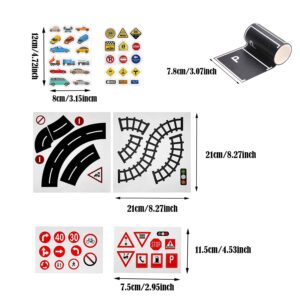 Cayway 10 Pieces Road Tape DIY Traffic Sign Set, Trains Railways Train Track Model Traffic Washi Tape Car Stickers Road Sticker Rolls for Toy Cars