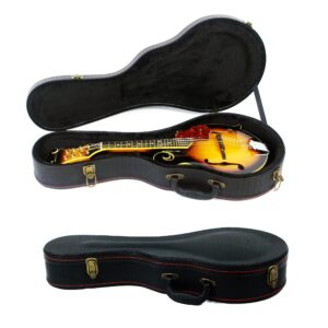 Mandolin Hard Case, F-Style Mandolin Case, Crocodile Pattern Leather Bulge Surface with Plush Interior Wooden Case (Black)