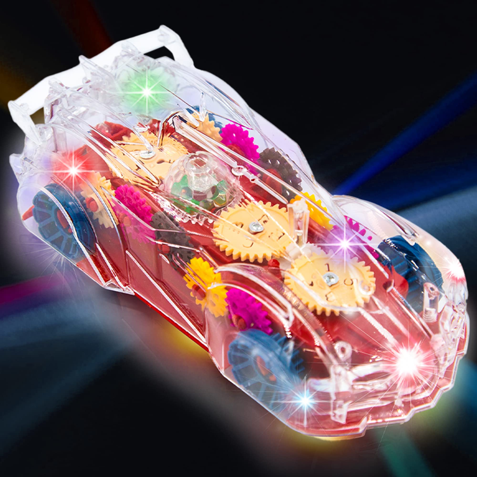 Light Up Transparent Gear Racer Toy Car for Kids, Bump and Go Toy car with Colorful Moving Gears, Music, and LED Effects, Fun Educational Toy for Kids, Great Birthday Gifts For kids 3 years and older